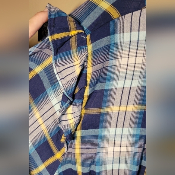 St John's Baysize 3x lightweight cotton/rayon plaid blues,yellow oversized flowy - Picture 2 of 8